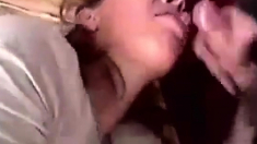 She sucks the head, I then cum on her face