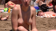 Amazing woman Topless Beach Voyeur Public